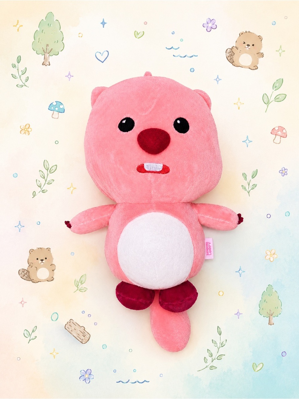 🧸 2/45$ ZANMANG LOOPY Plush Pink Beaver Kawaii Korean Collectible Sz 14”